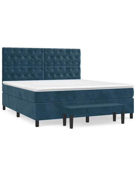 Giroletto a Molle con Materasso Blu Scuro 160x200 cm in Velluto