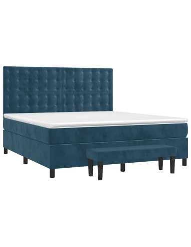 Giroletto a Molle con Materasso Blu Scuro 160x200 cm in Velluto