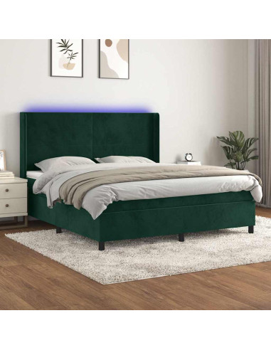 Letto a Molle con Materasso e LED Verde Scuro 180x200cm Velluto