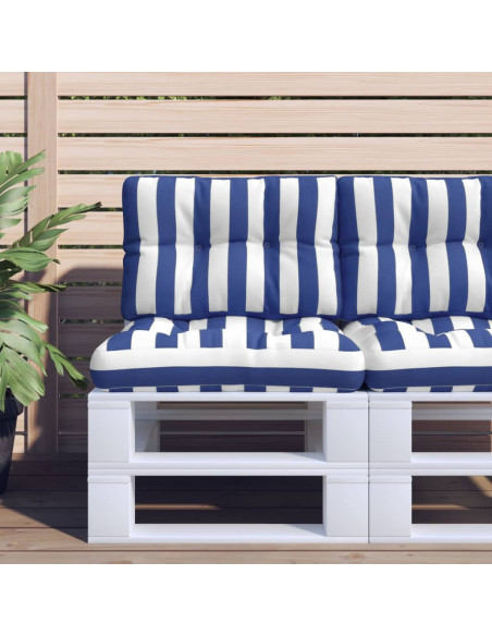 Cuscino per Pallet Strisce Bianche e Blu 50x40x12 cm in Tessuto