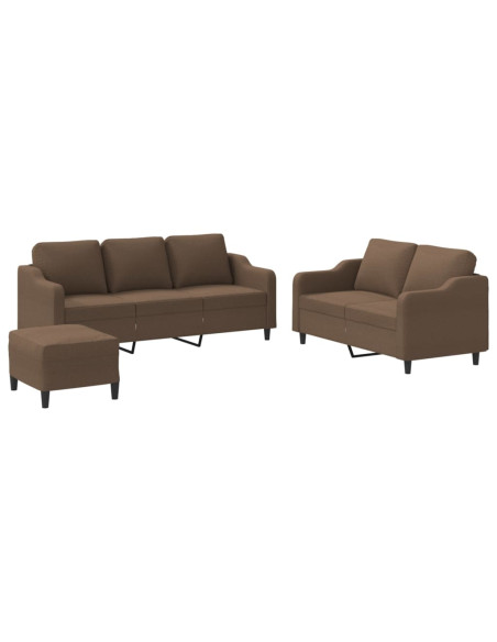 Set di Divani 3 pz con Cuscini Marrone in Tessuto