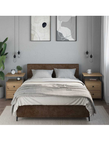 Comodini 2pz Rovere Artigianale 44x45x60cm in Legno Multistrato