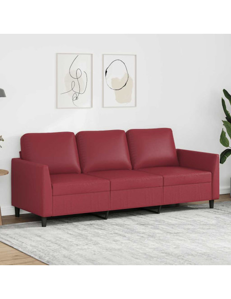 Divano a 3 Posti Rosso Vino 180 cm in Similpelle