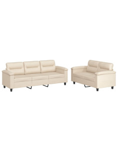 Set Divani 2 pz con Cuscini Beige in Tessuto Microfibra