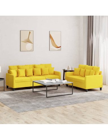 Set di Divani 2 pz con Cuscini Giallo Chiaro in Tessuto