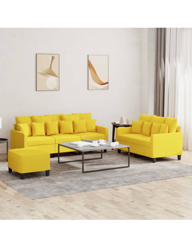 Set di Divani 3 pz con Cuscini Giallo Chiaro in Tessuto