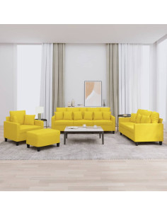 Set di Divani 4 pz con Cuscini Giallo Chiaro in Tessuto