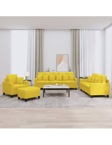 Set di Divani 4 pz con Cuscini Giallo Chiaro in Tessuto