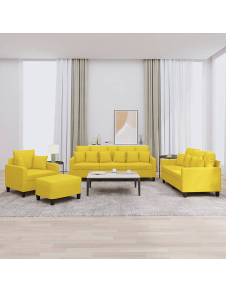 Set di Divani 4 pz con Cuscini Giallo Chiaro in Tessuto