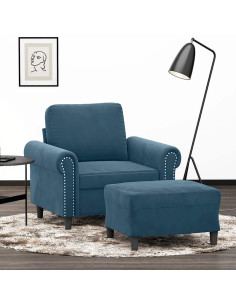 Poltrona con Poggiapiedi Blu 60 cm in Velluto