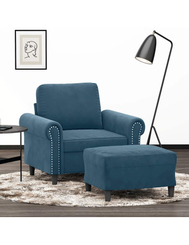 Poltrona con Poggiapiedi Blu 60 cm in Velluto