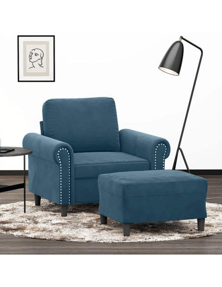 Poltrona con Poggiapiedi Blu 60 cm in Velluto