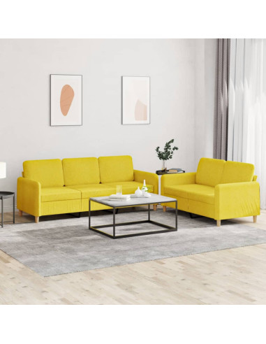 Set di Divani 2 pz con Cuscini Giallo Chiaro in Tessuto