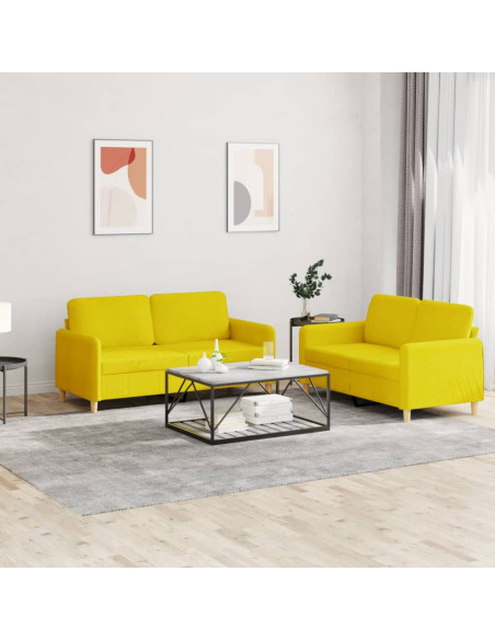 Set di Divani 2 pz con Cuscini Giallo Chiaro in Tessuto