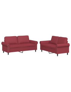 Set di Divani 2 pz con Cuscini Rosso Vino in Similpelle