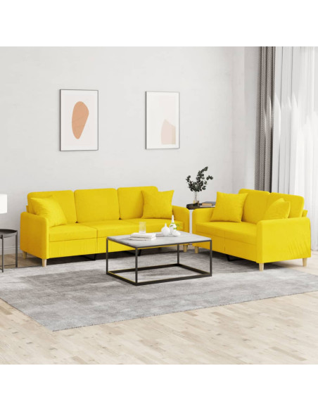 Set di Divani 2 pz con Cuscini Giallo Chiaro in Tessuto