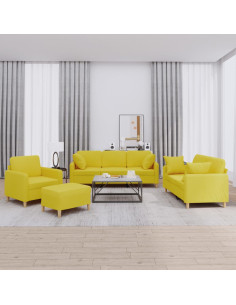 Set di Divani 4 pz con Cuscini Giallo Chiaro in Tessuto