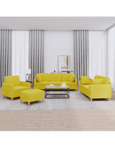 Set di Divani 4 pz con Cuscini Giallo Chiaro in Tessuto