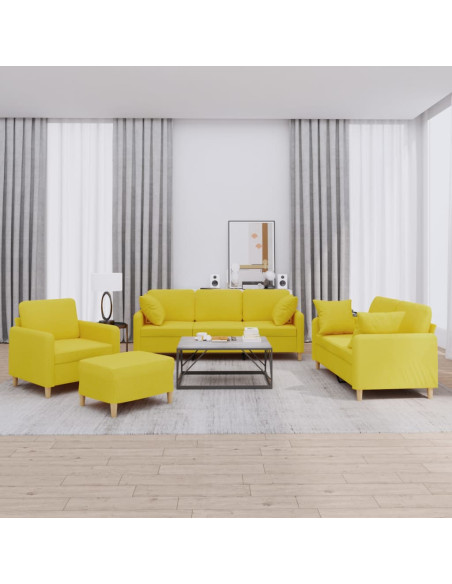 Set di Divani 4 pz con Cuscini Giallo Chiaro in Tessuto