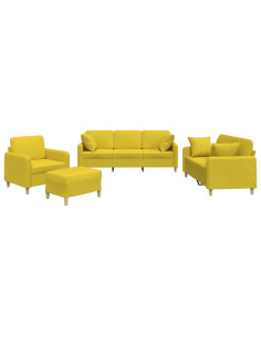Set di Divani 4 pz con Cuscini Giallo Chiaro in Tessuto 2