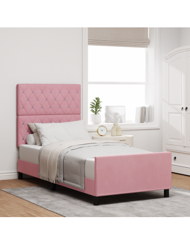 Letto a molle con testiera Rosa 90 x 190 cm Velluto