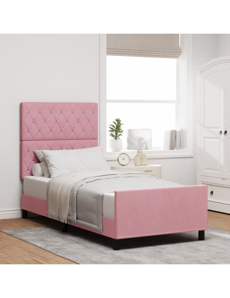 Letto a molle con testiera Rosa 90 x 190 cm Velluto