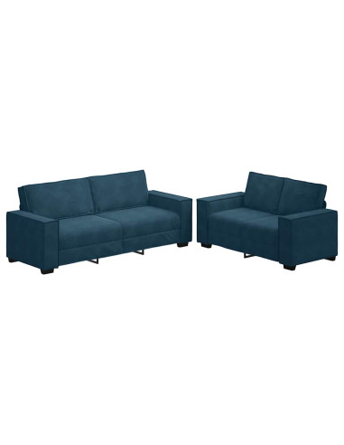 Set di Divani 2 pz con Cuscini Blu in Velluto