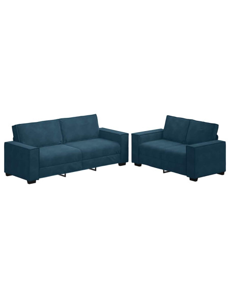 Set di Divani 2 pz con Cuscini Blu in Velluto