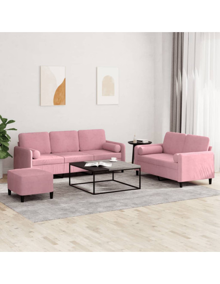 Set di Divani 3 pz con Cuscini Rosa in Velluto