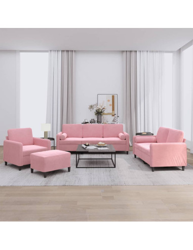 Set di Divani 4 pz con Cuscini Rosa in Velluto