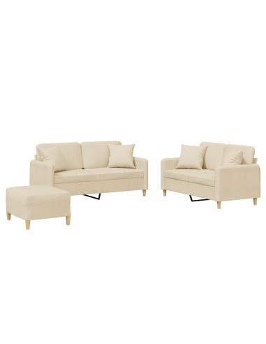 Set Divani 3 pz con Cuscini Crema in Tessuto