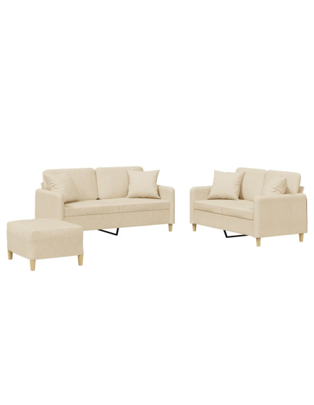 Set Divani 3 pz con Cuscini Crema in Tessuto