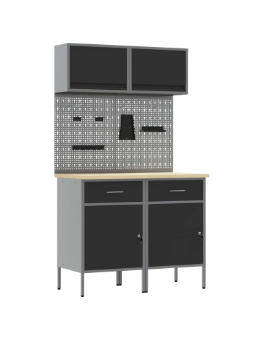 Set di mobili da lavoro con cassetto con blocco 8 pcs Grigio