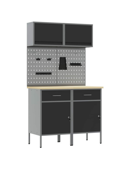 Set di mobili da lavoro con cassetto con blocco 8 pcs Grigio