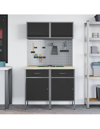 Set di mobili da lavoro con cassetto con blocco 8 pcs Grigio