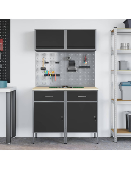 Set di mobili da lavoro con cassetto con blocco 8 pcs Grigio