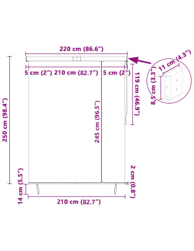 Tenda a rullo Crema 200 x 250 cm Tessuto e Alluminio
