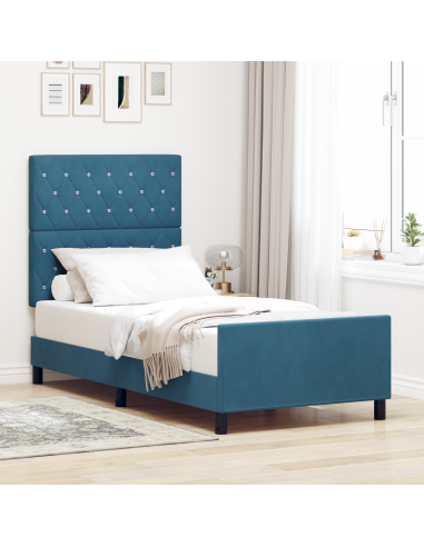 Letto a molle con testiera Blu Scuro 90 x 190 cm Velluto