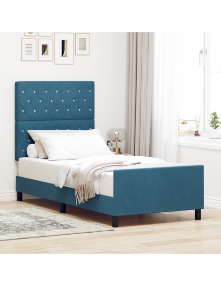 Letto a molle con testiera Blu Scuro 90 x 190 cm Velluto