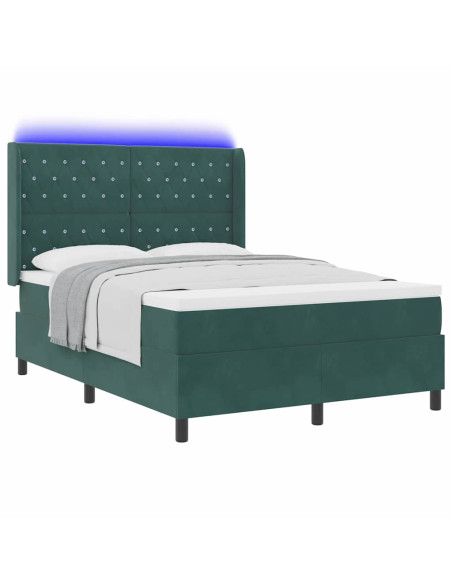 Letto a molle con strisce LED Verde 140 x 190 cm Velluto