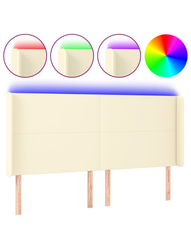 Testiera a LED Crema 163x16x118/128 cm in Similpelle