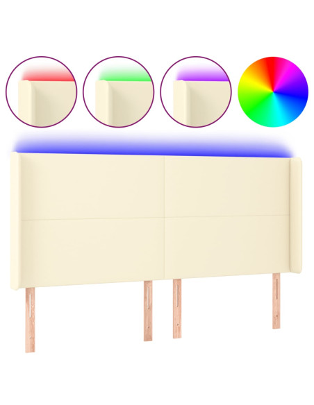 Testiera a LED Crema 163x16x118/128 cm in Similpelle