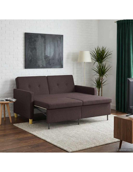 Divano Letto Estraibile Marrone Scuro Tessuto