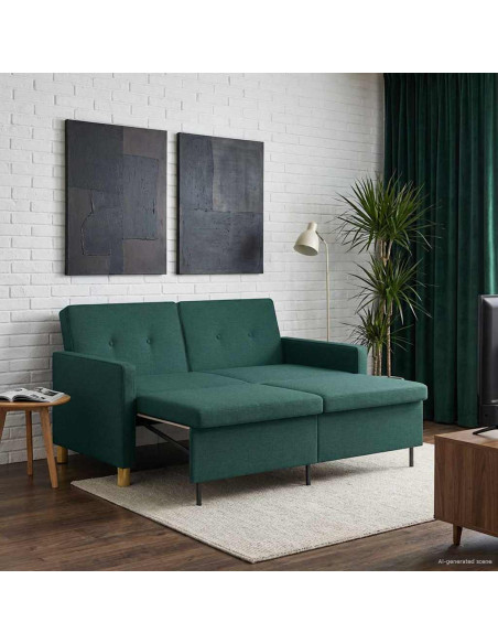 Divano Letto Estraibile Verde Scuro Tessuto