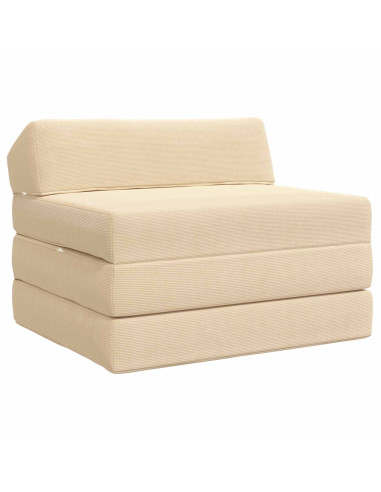 Divano Letto Pieghevole Crema 200 x 70 x 10 cm Tessuto in Cords