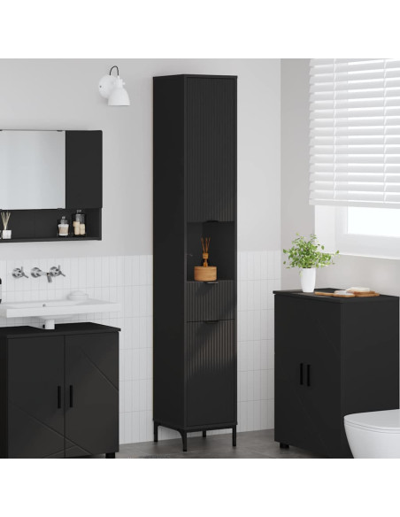 Mobile da Bagno con cassetto con porta Nero 31,5 x 33 x 190 cm