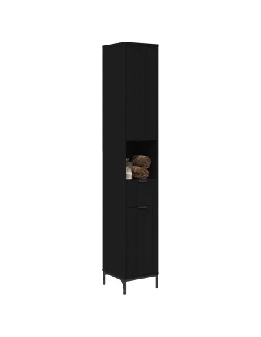 Mobile da Bagno con cassetto con porta Nero 31,5 x 33 x 190 cm
