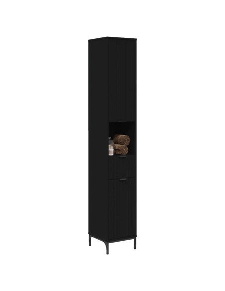 Mobile da Bagno con cassetto con porta Nero 31,5 x 33 x 190 cm
