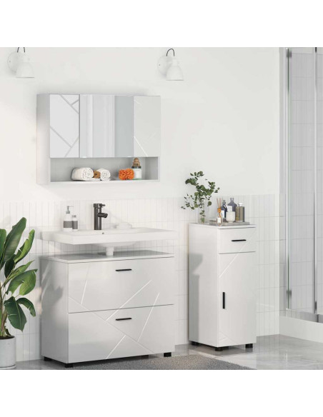 Set di mobili per il bagno con cassetto 3 pcs Bianco Lucido