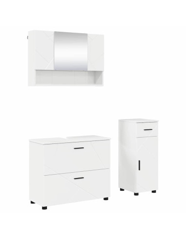 Set di mobili per il bagno con cassetto 3 pcs Bianco Lucido